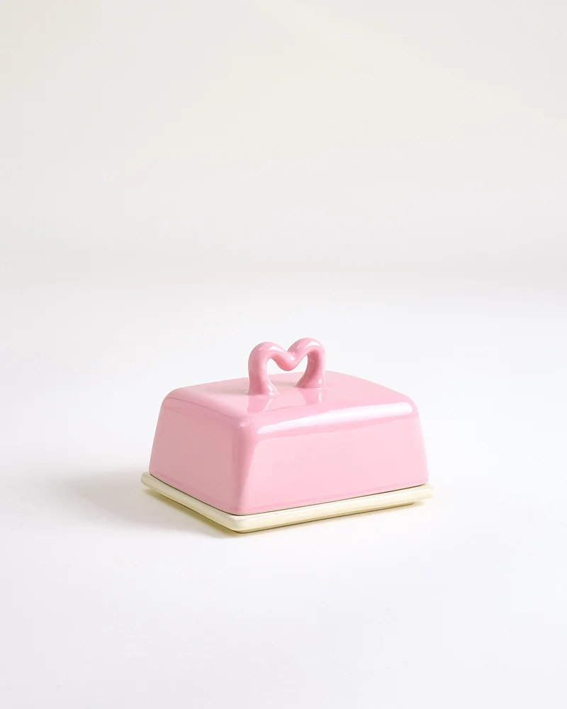 Seia Butterdose Herz rosa gelb