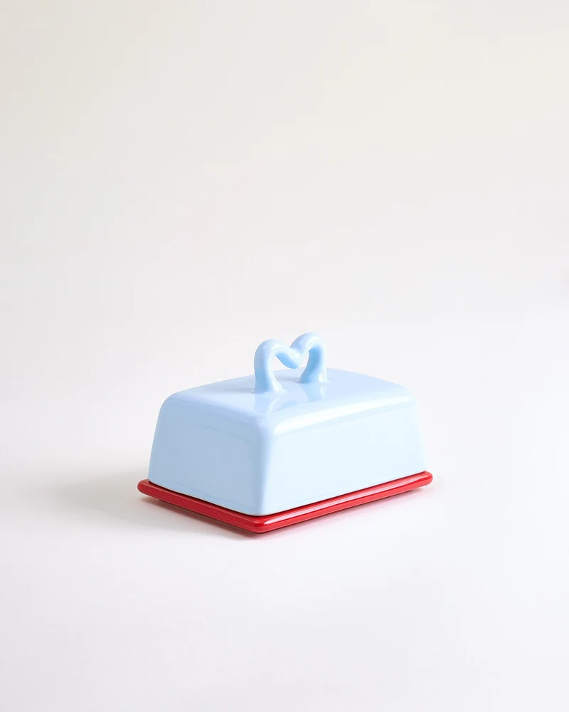 Seia Butterdose Herz hellblau rot