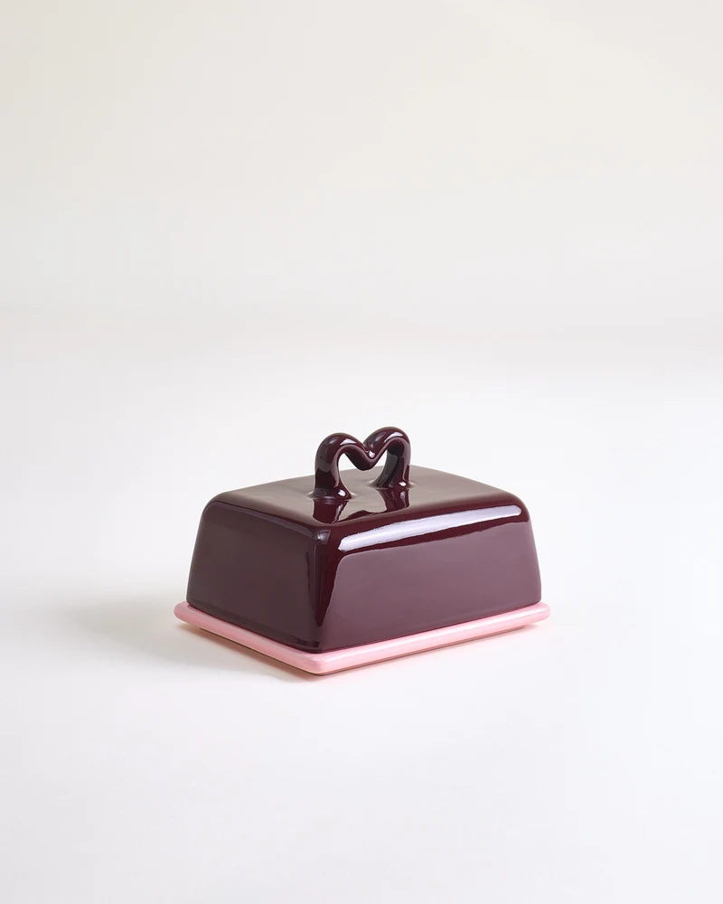 Seia Butterdose Herz burgund rosa