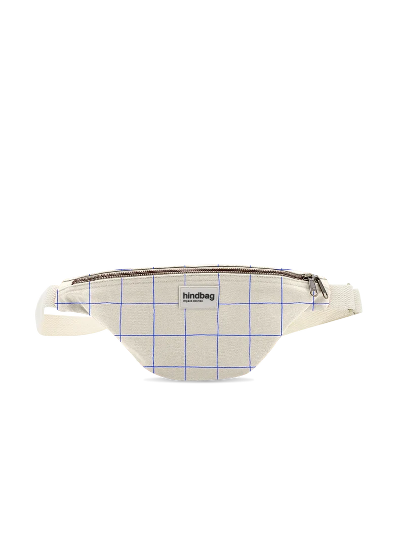 Sac banane Olivia Carreaux écru/bleu