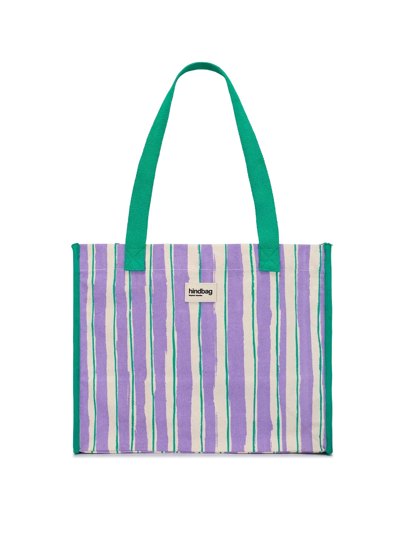 Sac cabas Claude Rayures Vert et Parme