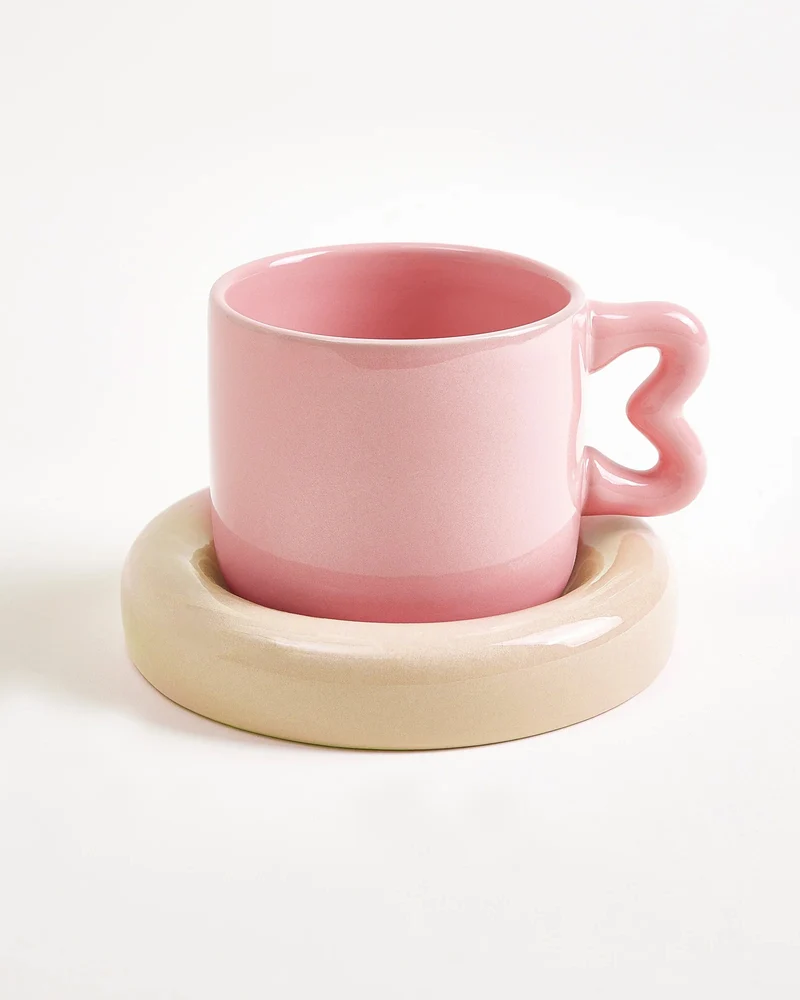 Seia Tasse & Untertasse Herz rosa sand