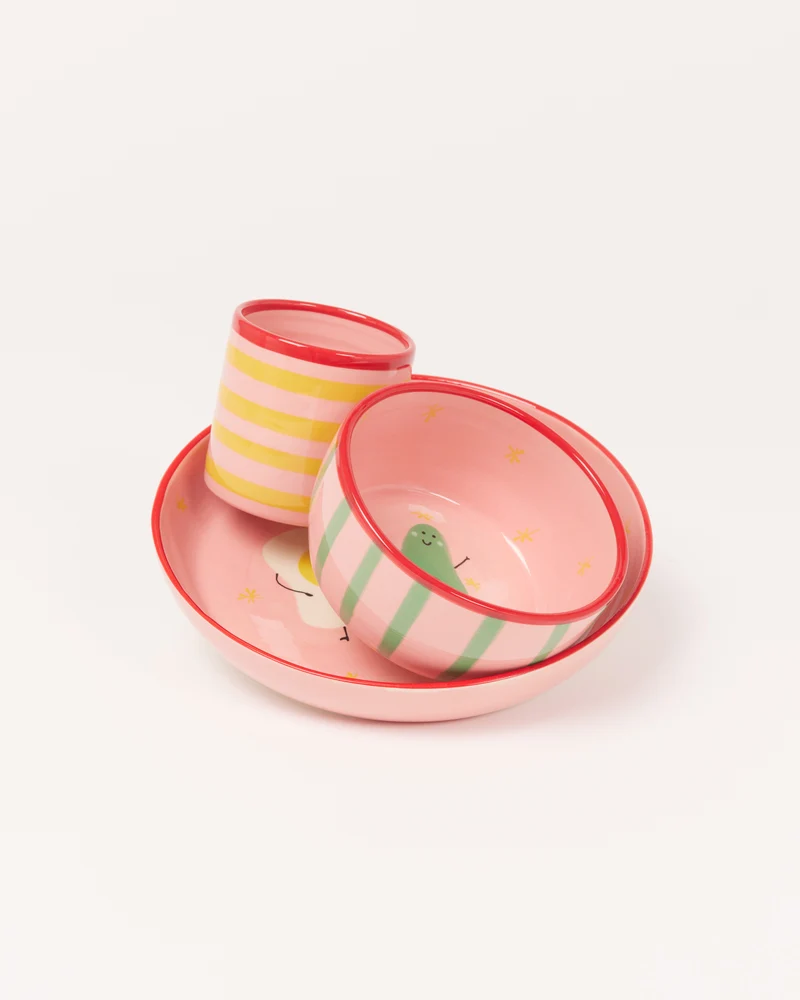 Miio Miini Geschirr-Set rosa rot 3-teilig