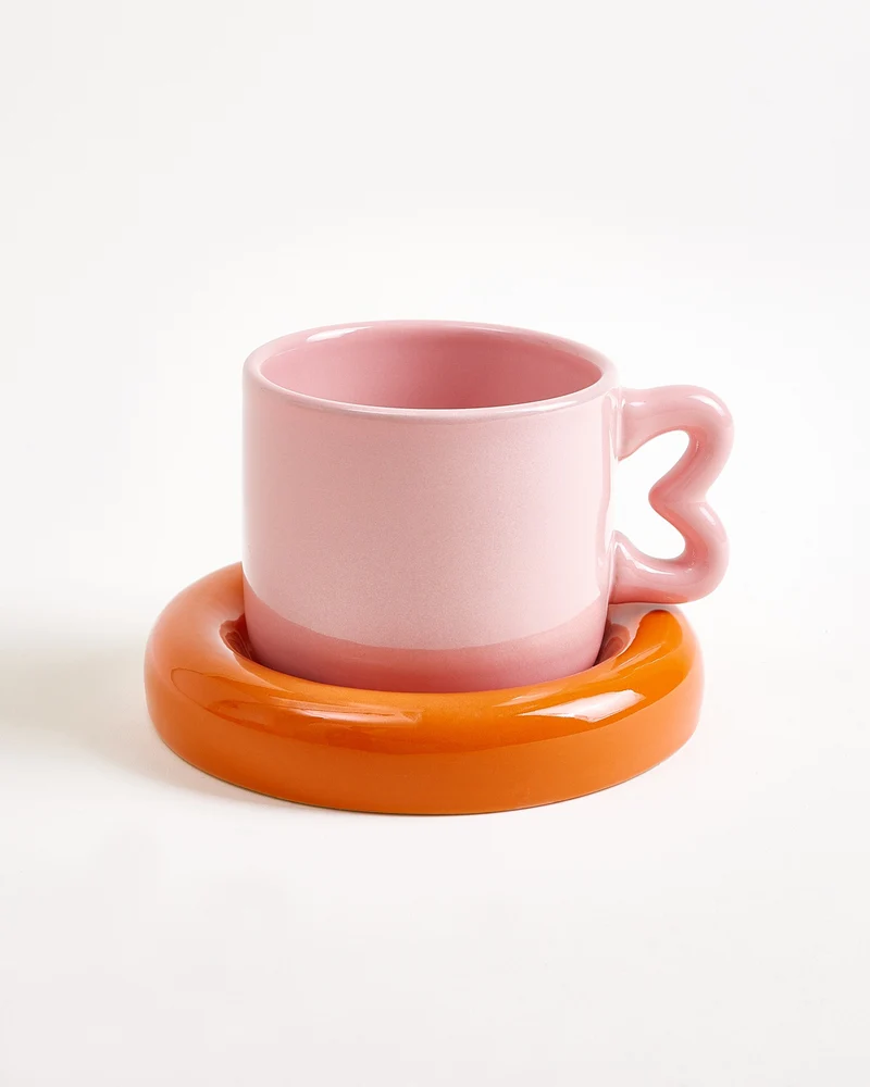 Seia Tasse & Untertasse Herz orange rosa