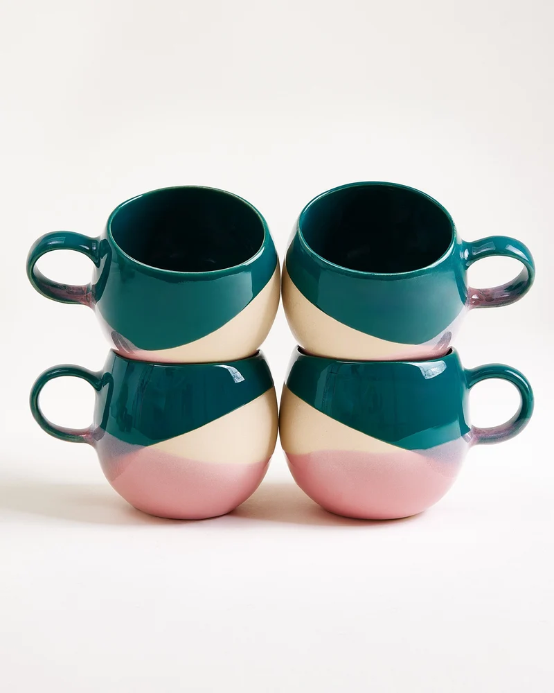Bica Tasse groß dunkelgrün sand rosa 4er-Set