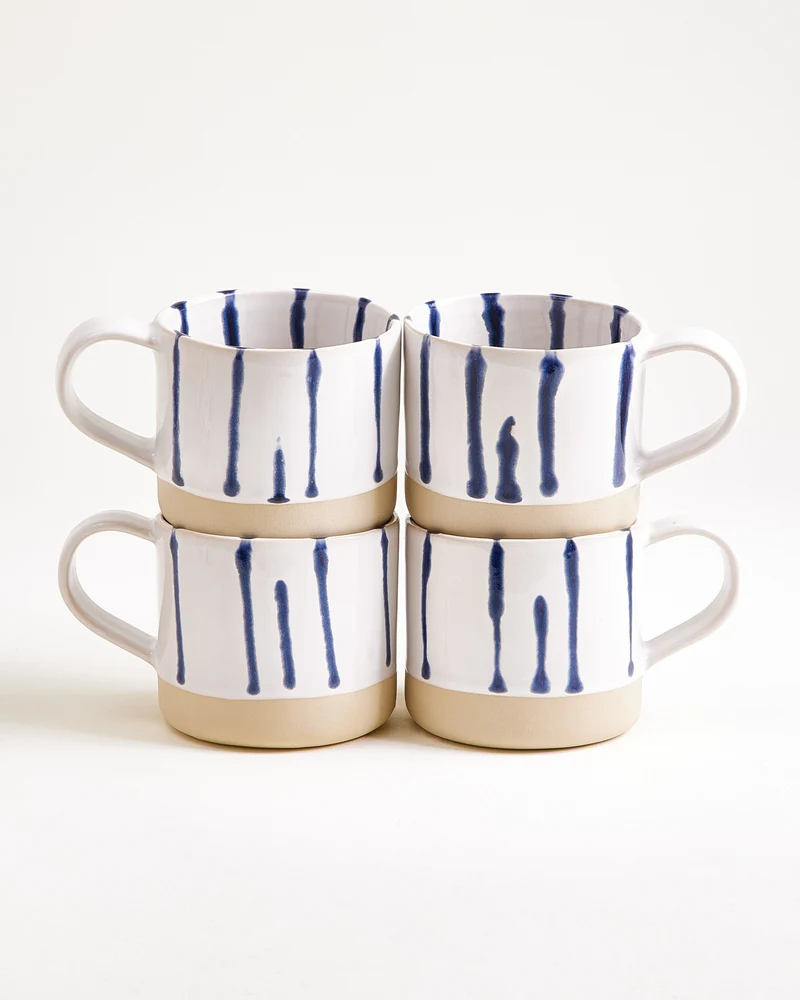 Nódoa Tasse groß gestreift weiß blau 4er-Set
