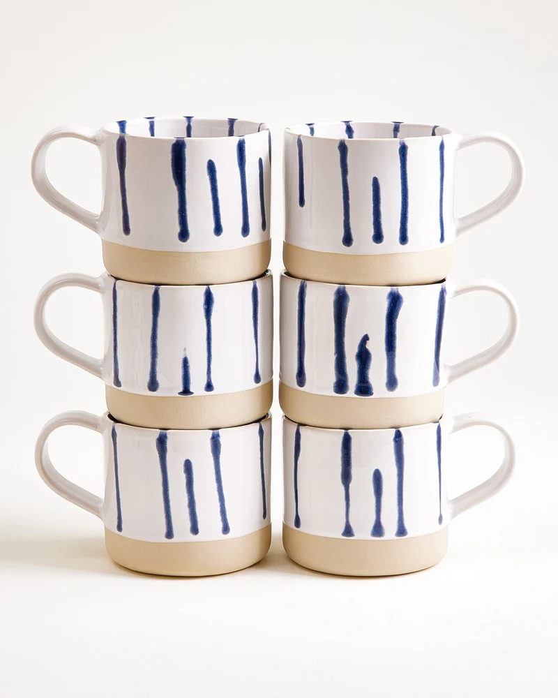 Nódoa Tasse groß gestreift weiß blau 6er-Set