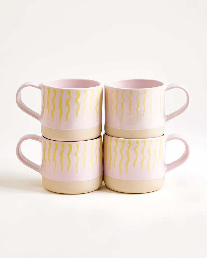 Nódoa Tasse groß gestreift rosa gelb 4er-Set