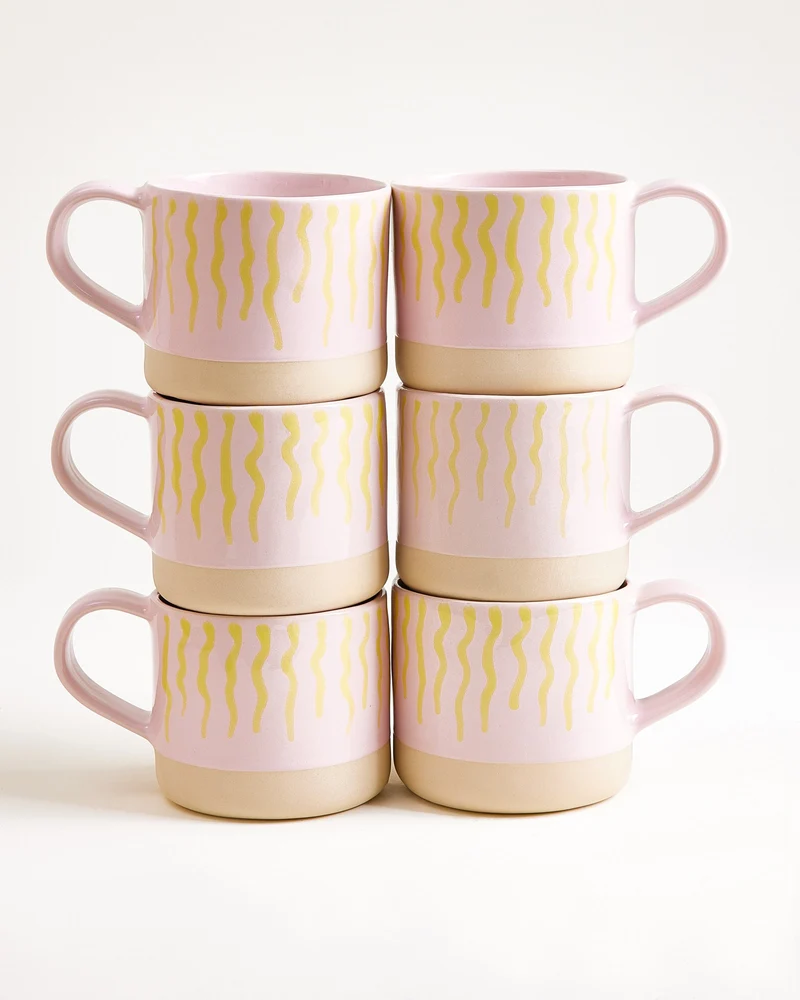 Nódoa Tasse groß gestreift rosa gelb 6er-Set
