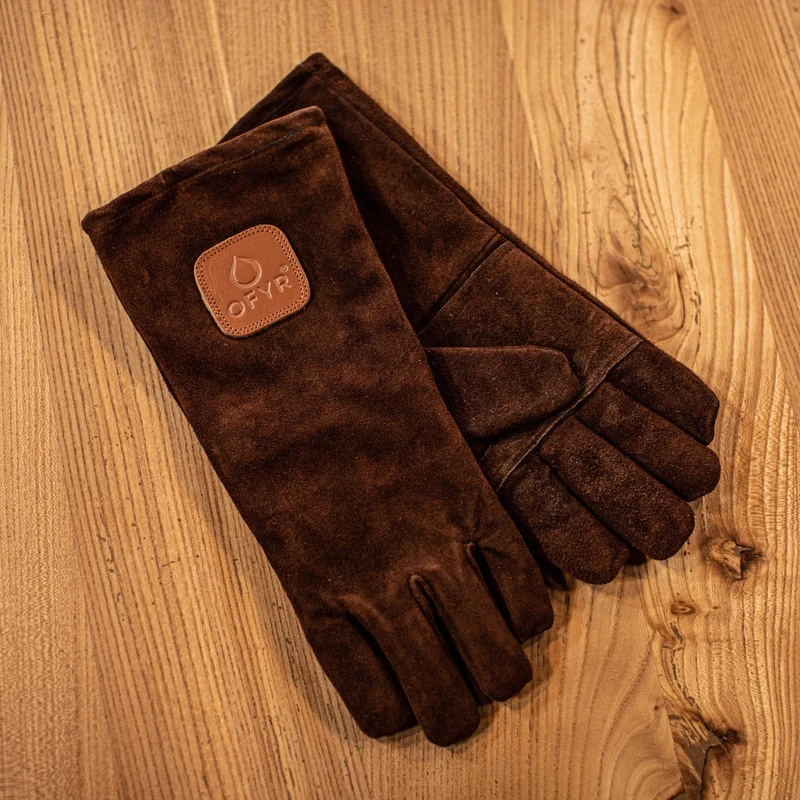 Gants de protection pour braséros et barbecues en daim - cuir marron Ofyr