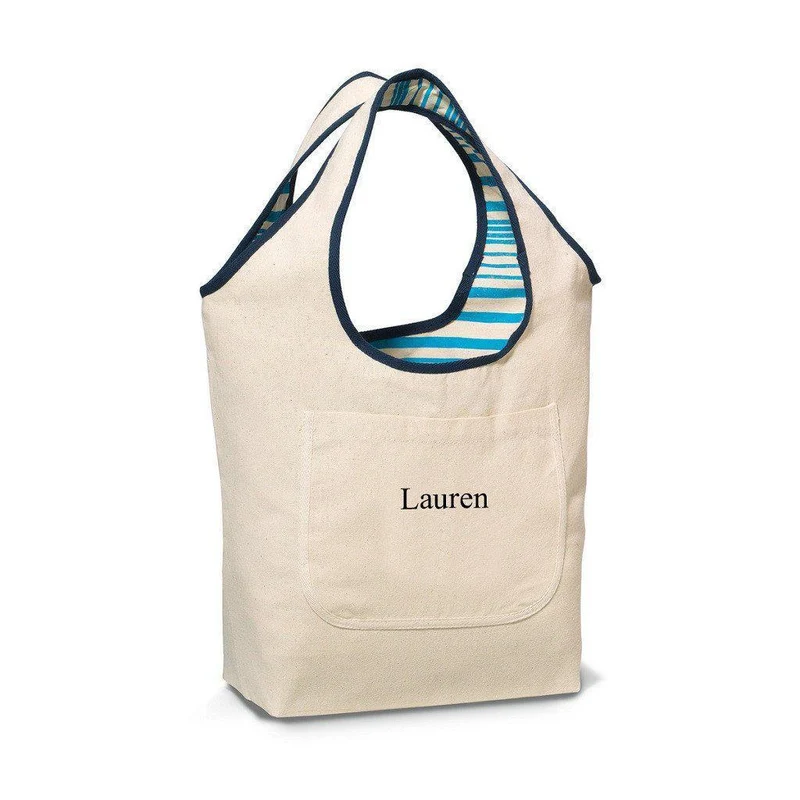 Blue Reversible Personalized Cotton Tote