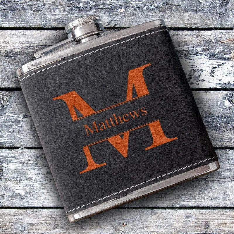 Stamped Monogrammed Suede Flask