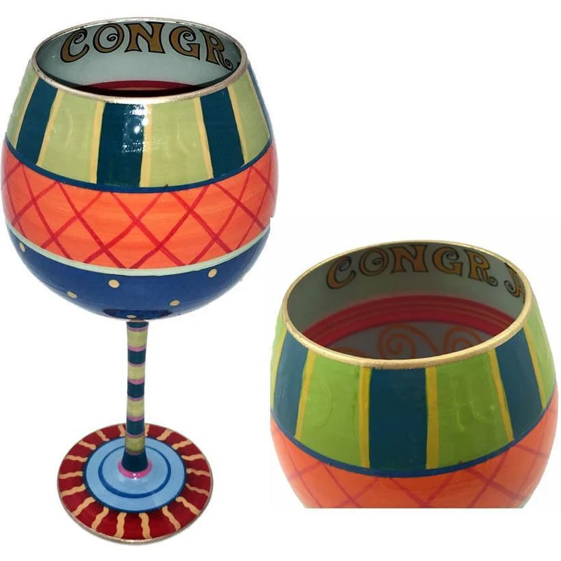 Congratulations Hand Painted Wine Glass