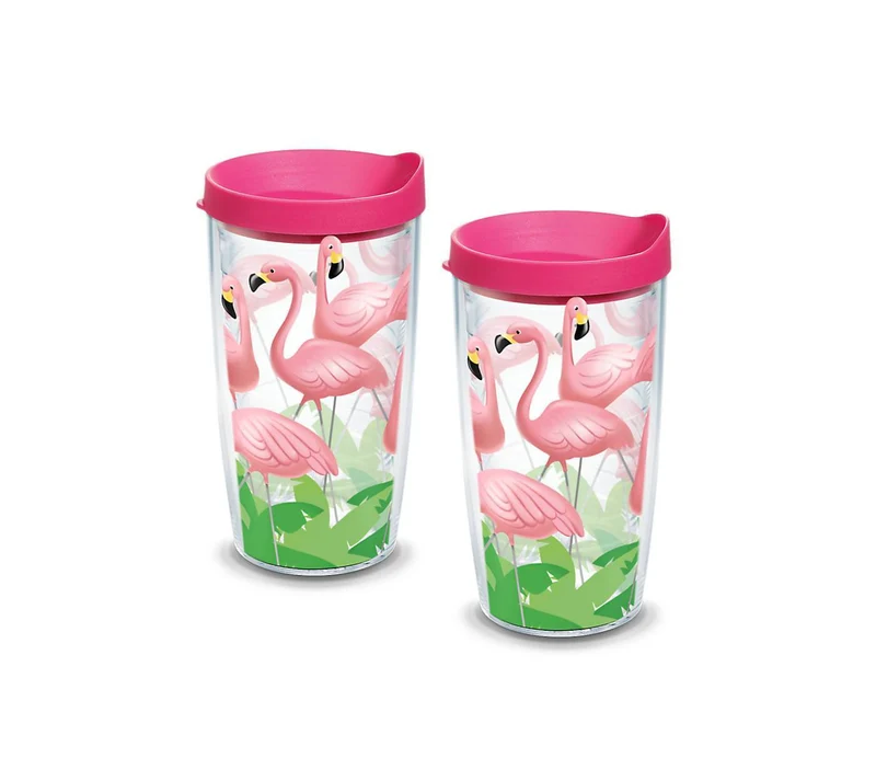 Lawn Flamingos 16 oz. Tervis Tumbler with Lid - (Set of 2)