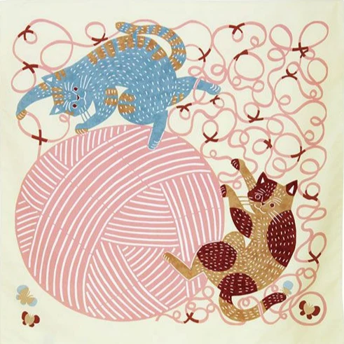 Furoshiki Déperlant Kata Kata - Neko to Keito (yellow, 70 cm)