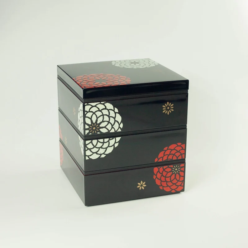 Bento Ojyu Pique-Nique (18x18 cm, 3 étages, noir)