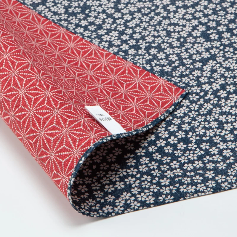 Furoshiki double face Asanoha Sakura (bleu marine et rouge, 50 cm)
