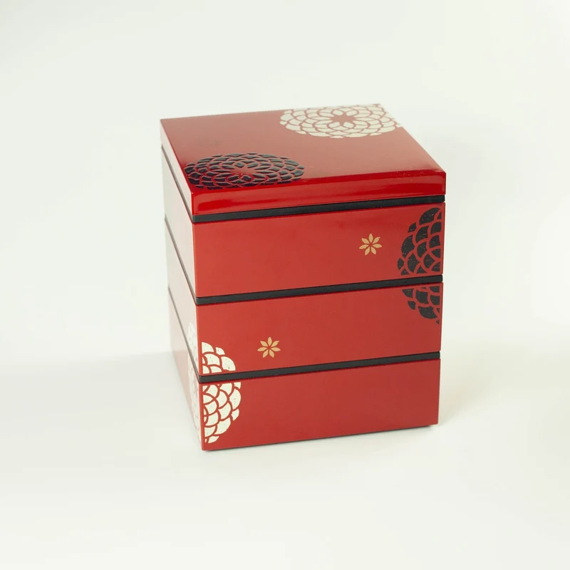 Bento Ojyu Pique-Nique (18x18 cm, 3 étages, rouge)