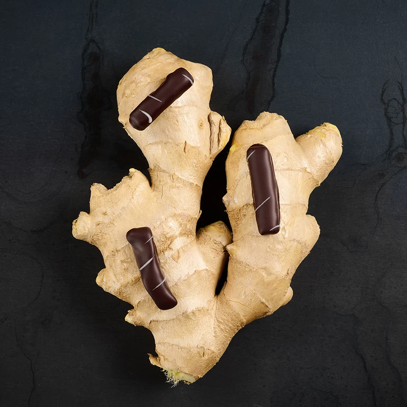 Gingembre confit enrobé de chocolat noir – Gingembrette artisanale