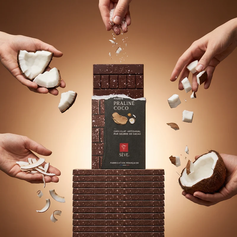 Tablette Noir fourrée au Praliné Coco