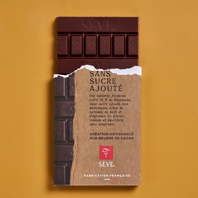 Tablette de Chocolat Noir Sans Sucres Ajoutés - 76% de cacao
