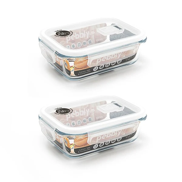 Lot de deux boites rectangulaire en verre 650 ml Pebbly