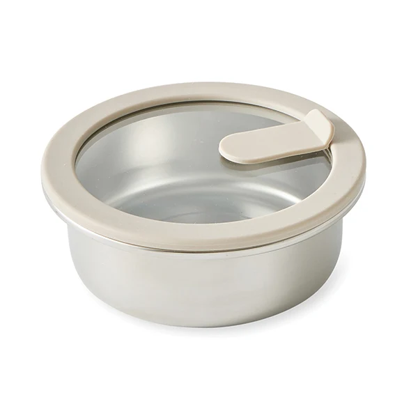 Boîte de conservation ronde en inox avec couvercle en verre 450 ml compatible micro-ondes Mathon