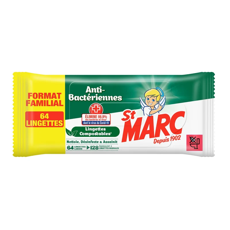 64 lingettes antibactériennes