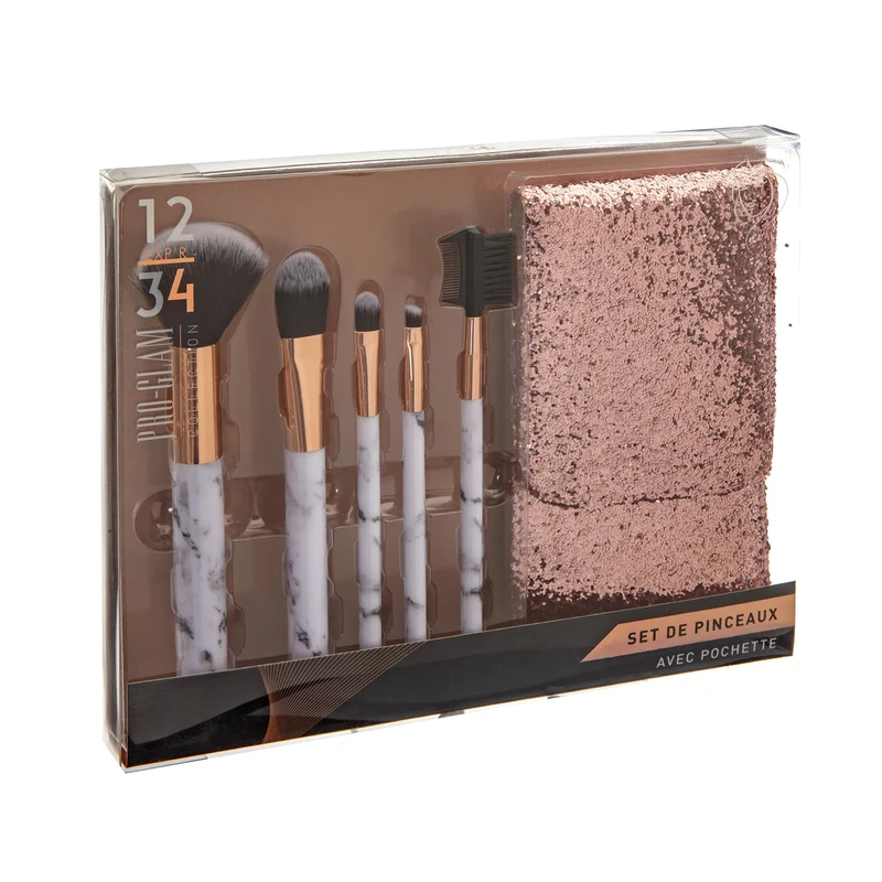 Coffret de 5 pinceaux de maquillage + 1 pochette