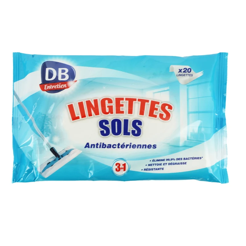 20 lingettes sols antibactériennes