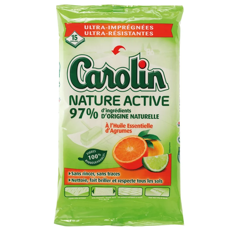 15 lingettes pour le sol nature active aux huiles essentielles d'agrumes