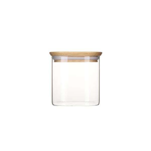 Pot en verre carré couvercle bambou 800ml Pebbly