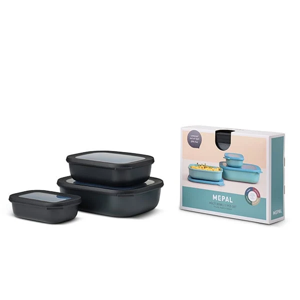 Set de 3 bols rectangulaires Cirqula Nordic Black 500ml, 1000ml, 2000ml Mepal