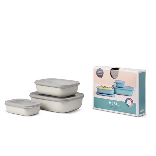 Set de 3 bols rectangulaires Cirqula Nordic White 500ml, 1000ml, 2000ml Mepal