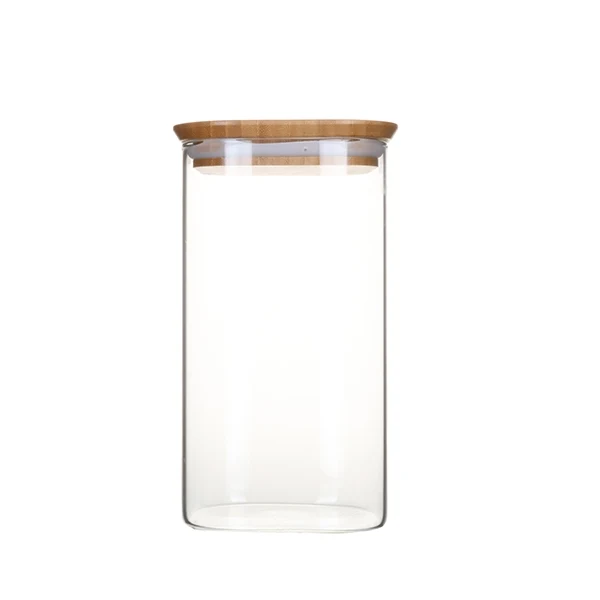 Pot en verre carré couvercle en bambou 1,4L Pebbly