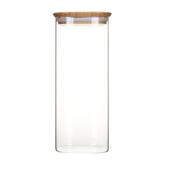 Pot en verre carré couvercle bambou 2,2L Pebbly