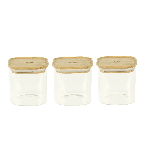 Set de 3 boites carrées verre et bambou 800 ml Pebbly