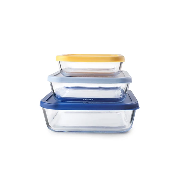 Set de 3 boîtes carrées en verre Ibili