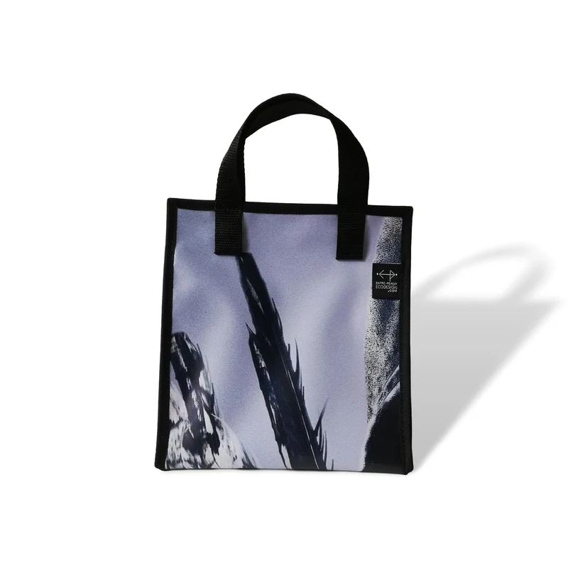 Sac à Lunch - Sac écoresponsable bleu gris motif de plumes