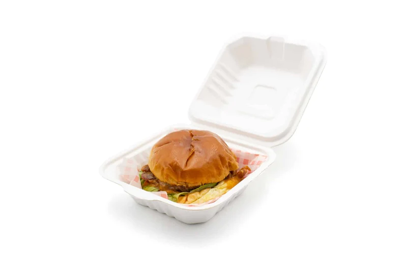 Bagasse Clamshell - 15.2 x 15.2 x 7.8 mm (6")