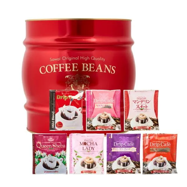 Sawai Coffee 7-Variety Drip Bag Set 8g × 70 Bags Red Barrel Can