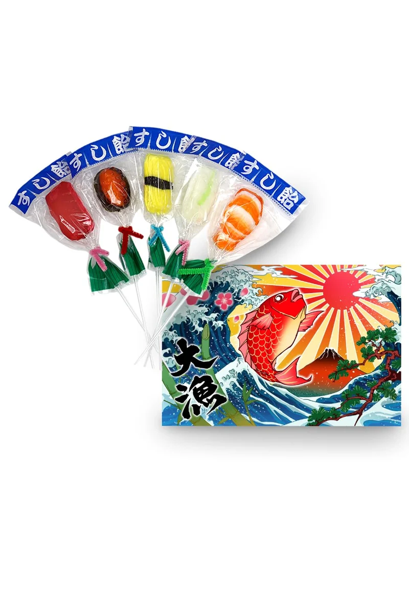 Takara Seika Sushi Candy 5 Sticks + 1 Big Catch Flag Postcard Set