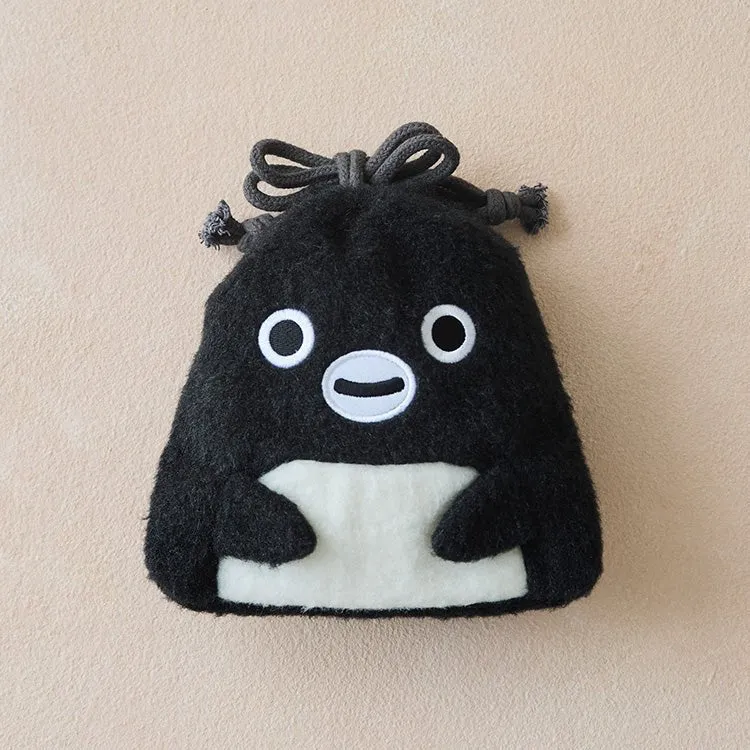 Suica penguin fluffy drawstring pouch triangle rice ball style