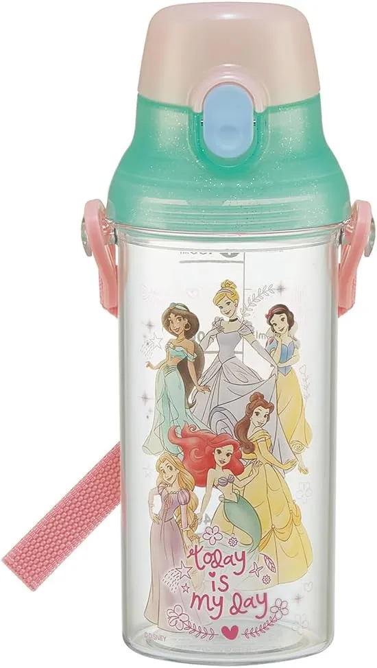 Skater Kids Clear Plastic Water Bottle 480ml Disney Princess with Scale