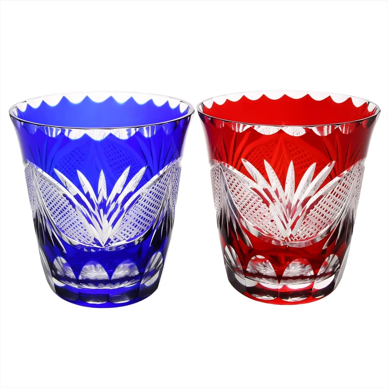 Edo Kiriko Pair Glasses Set Shochu Tumbler with Decorative Pattern TO-9-10 290ml Japan