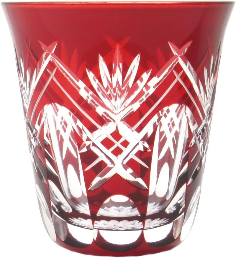 Sumida Edo Kiriko Glass Shochu Tumbler Gift Box KY-33 Red 290ml Japan Made