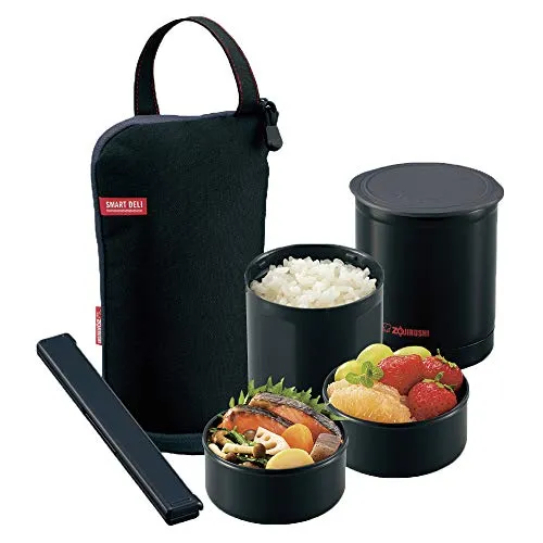 Zojirushi Insulated Stainless Steel Food Jar Bent Set Black 0 24L+0 19Lx2 SZ-JB02-BA