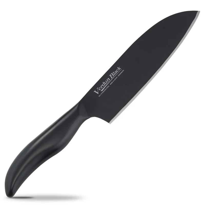SHIMOMURA Kogyo Japanese Verdun Black Santoku Knife 165mm Molybdenum Vanadium Steel OVB-101