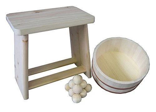 Hoshino Kogyo Made in Japan 3-Piece Bath Set B: Hinoki cypress bath chair fir bath tub hinoki cypress bath ball