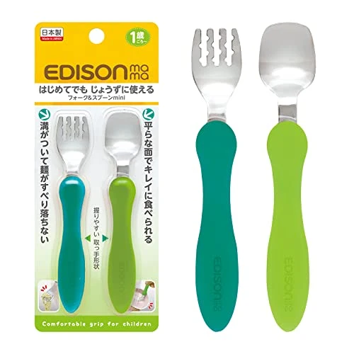 EDISONmama Fork & Spoon, baby food complete stage, around 1 year old~ Mint & Lime
